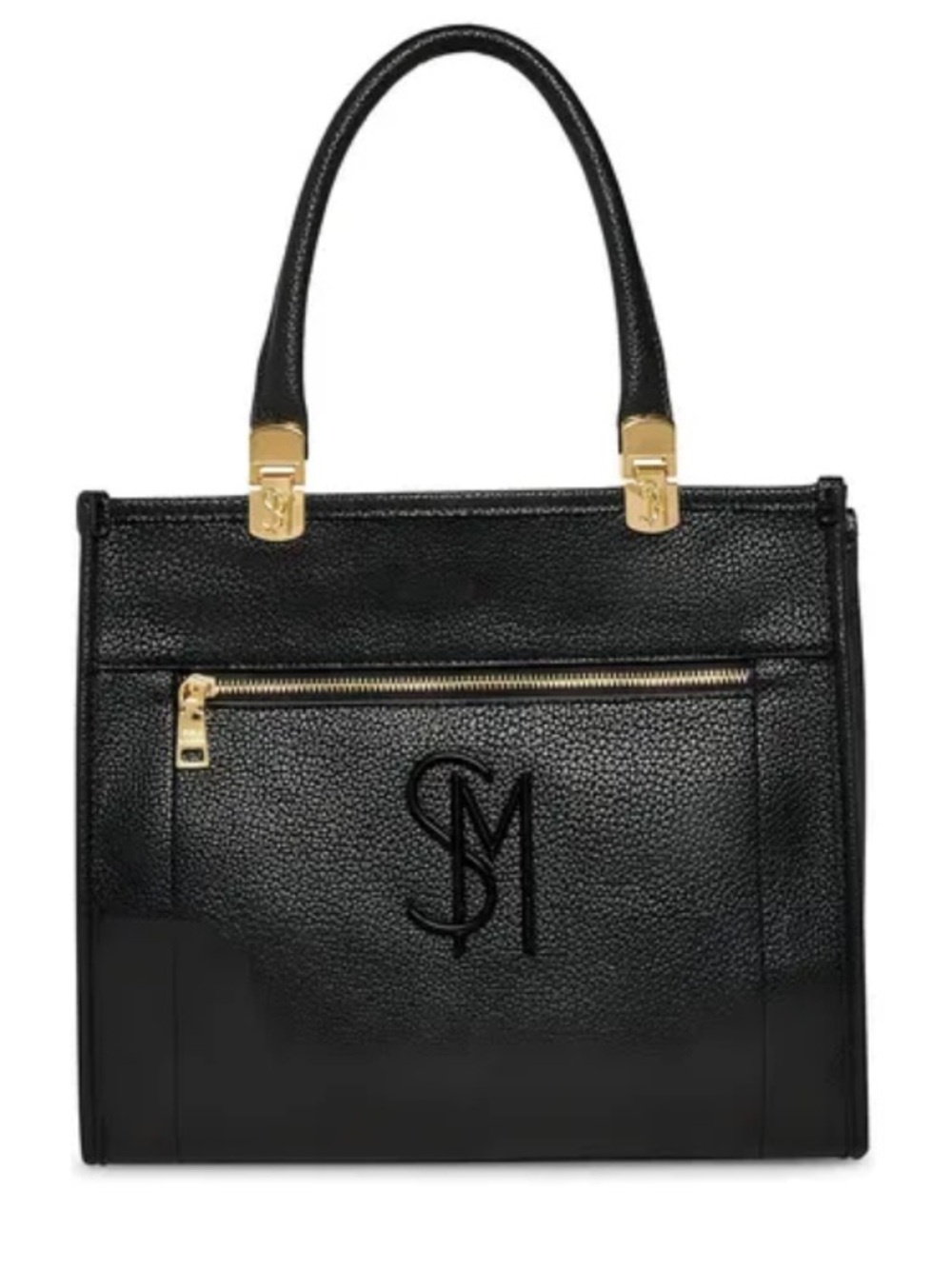 Steve Madden Black Leather Tote with Gold Hardware